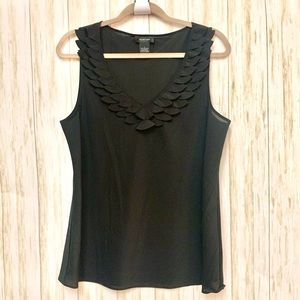 Spense Ruffled V-Neck Career Tank Top, Black Sz L